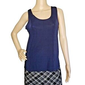 Chicos Travelers Womens Tank Top Size 2 US 12-14 Sleeveless Blue Knit Slinky T43